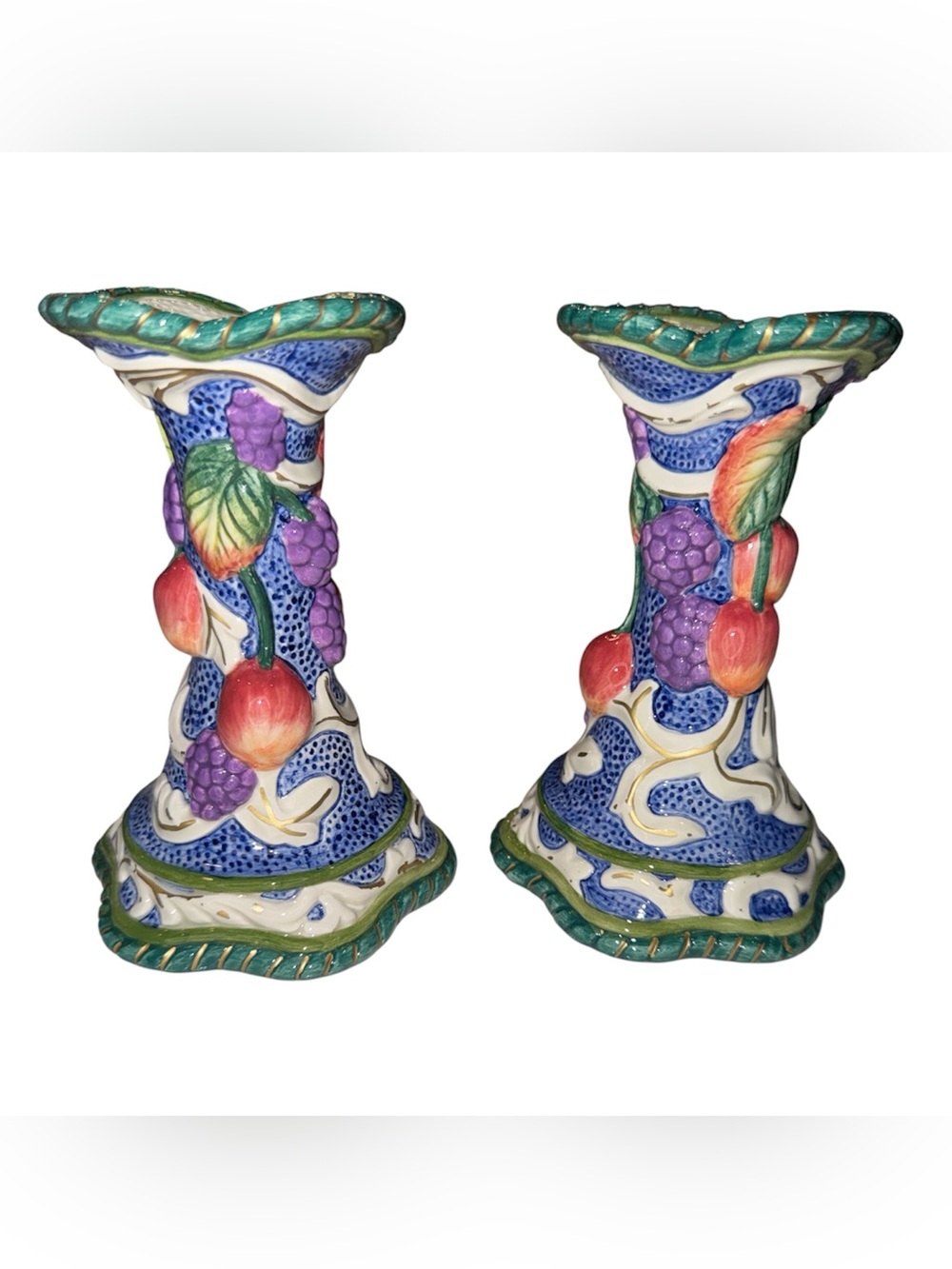 Vintage 1990s Fitz and Floyd Florentine Fruit ceramic candle holders
